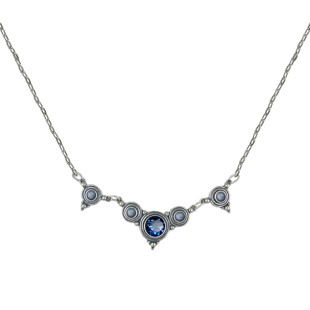 Sterling Silver Gemstone Necklace With Siberian Blue Quartz And Grey Moonstone